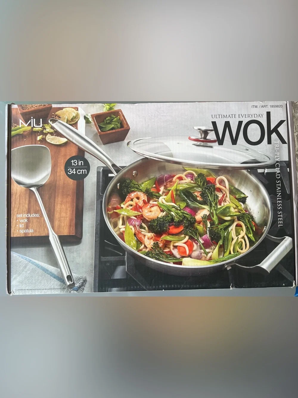 Mi Stainless Steel Wok with Glass Lid - Silver